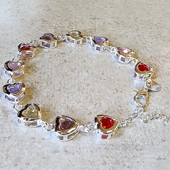 New gorgeous 925 stamped Silver plated multi colored heart bracelet - Picture 8 of 12